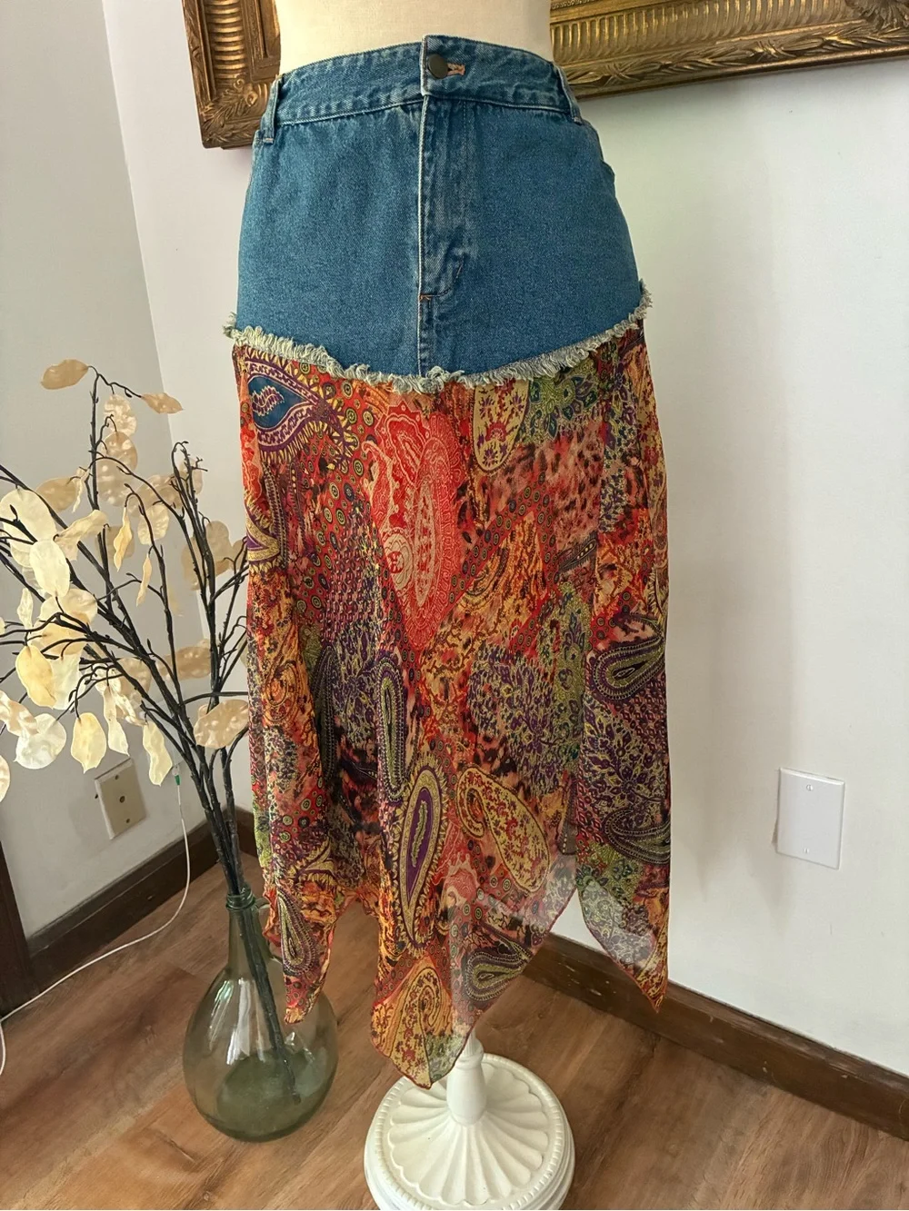 Y2K Denim Fairy Patchwork Boho Skirt Size 20